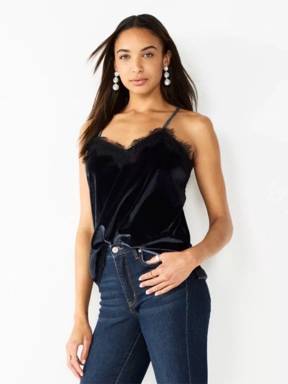 NWT NINE WEST Velvety Lace Neck Cami – Med